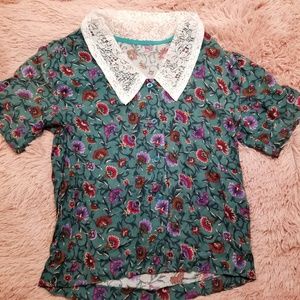 Paisley Textile Laced Peter Pan Collar Button Up